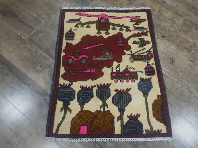 Ar Handmade Afghan war Rug tribal style Wool Pictorial Rug 2x2.10 Ft