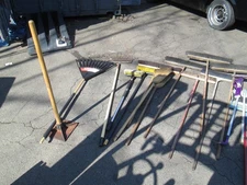 Variety of Yard and Indoor Hand Tools, Brooms, Snow shovels, Rakes