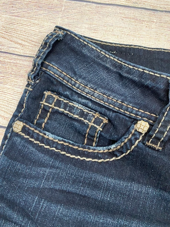 Pantalones Cortos Vaqueros Plateados Talla 29 Vaqueros Líquidos Bordados Lavado Oscuro G63 Foto 4 de 4