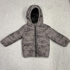 Carter's Jacket Toddler Boys 2T Gray Puffer Hooded Dinosaur Print Winter Coat