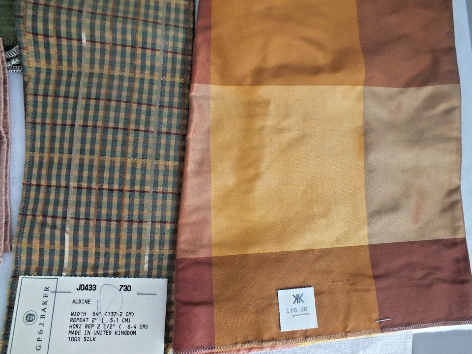 11 SILK and silk blend Kravet GP&J Baker samples scraps remnants 13" square -24" - Image 4 of 4