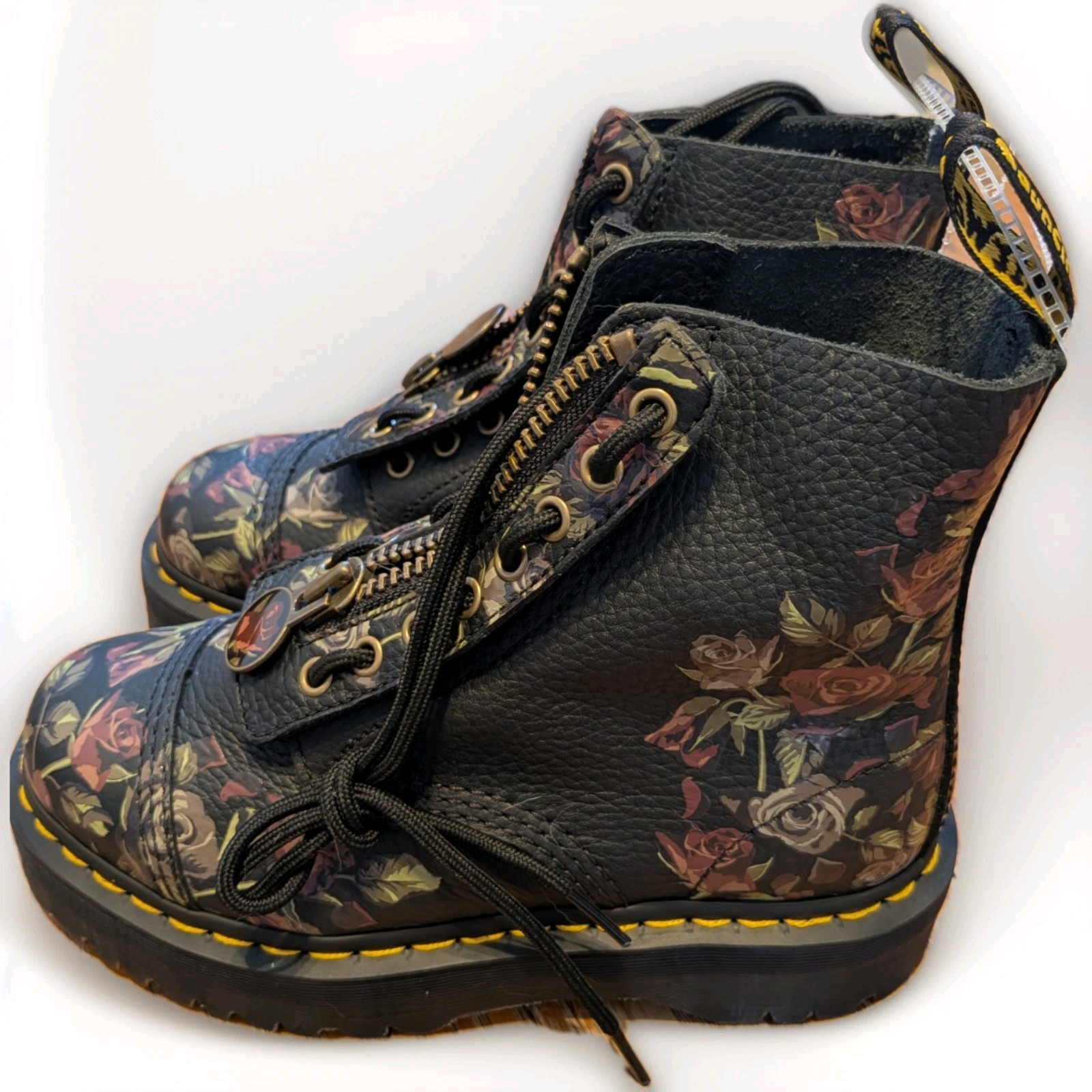 Authentic Women's Size 8 Dr Doc Marten's Sinclair Dark Floral Rose Black Leather