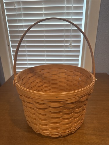 Vintage 1999 Longaberger 13" Dia Round Domed Bottom Basket Hinged Wood Handle