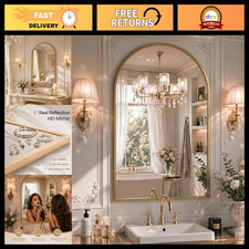 24"x36" Arched Gold Metal Framed Bathroom Mirror - HD Shatter-Proof Glass, Wall-