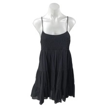 Zara Women's Black Sleeveless Smocked Scoop Cami Camisole Tank Mini Dress Size M