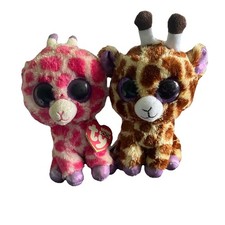 Lot Of 2 Ty Beanie Boos - Twigs & Safari Giraffe 6" Stuffed Plush Glitter Kids
