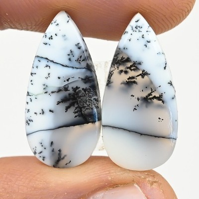 12.90Cts Natürlicher Dendritenopal Cabochon Loser Edelstein Pear-Paar 11x22x3mm