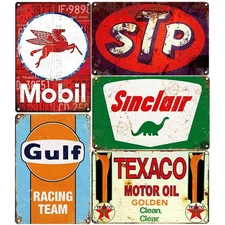 5 Pack Vintage Metal Tin Signs Retro Garage Wall Decor Old Car Gas Station Shop