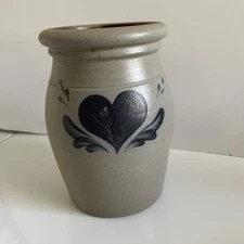 VTG ROWE POTTERY 1992 HEART SALT GLAZE STONEWARE CERAMIC CROCK UTENSIL CONTAINER