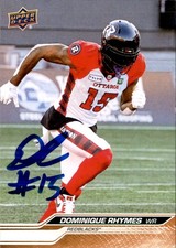 Dominique Rhymes Signed 2024 Upper Deck CFL Football card Ottawa Redblacks