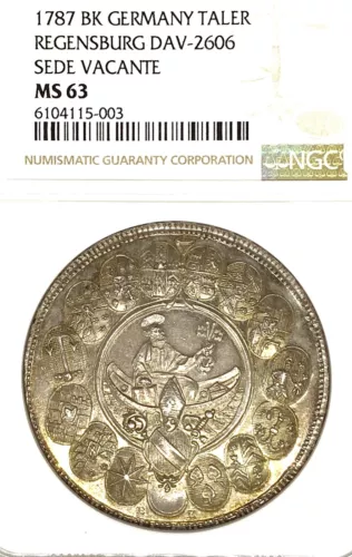 German States Regensburg 1787 Taler Coin Thaler NGC MS 63 VZ/STG UNC SEDE VACANT