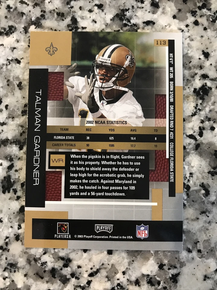 Talman Gardner 2003 Playoff Absolute Mem. RARE SALESMAN SAMPLE New Orleans Saint - Image 3 of 3