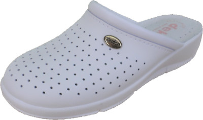 Damen Pantolette Clog weiß Pepper-Pot Keilabsatz