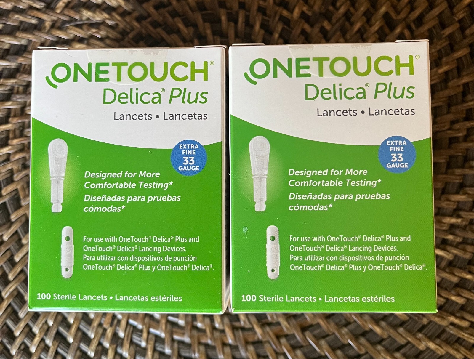 2 BOXESOF 100 ONE TOUCH DELICA PLUS LANCETS EXTRA FINE 33 GAUGE EXP