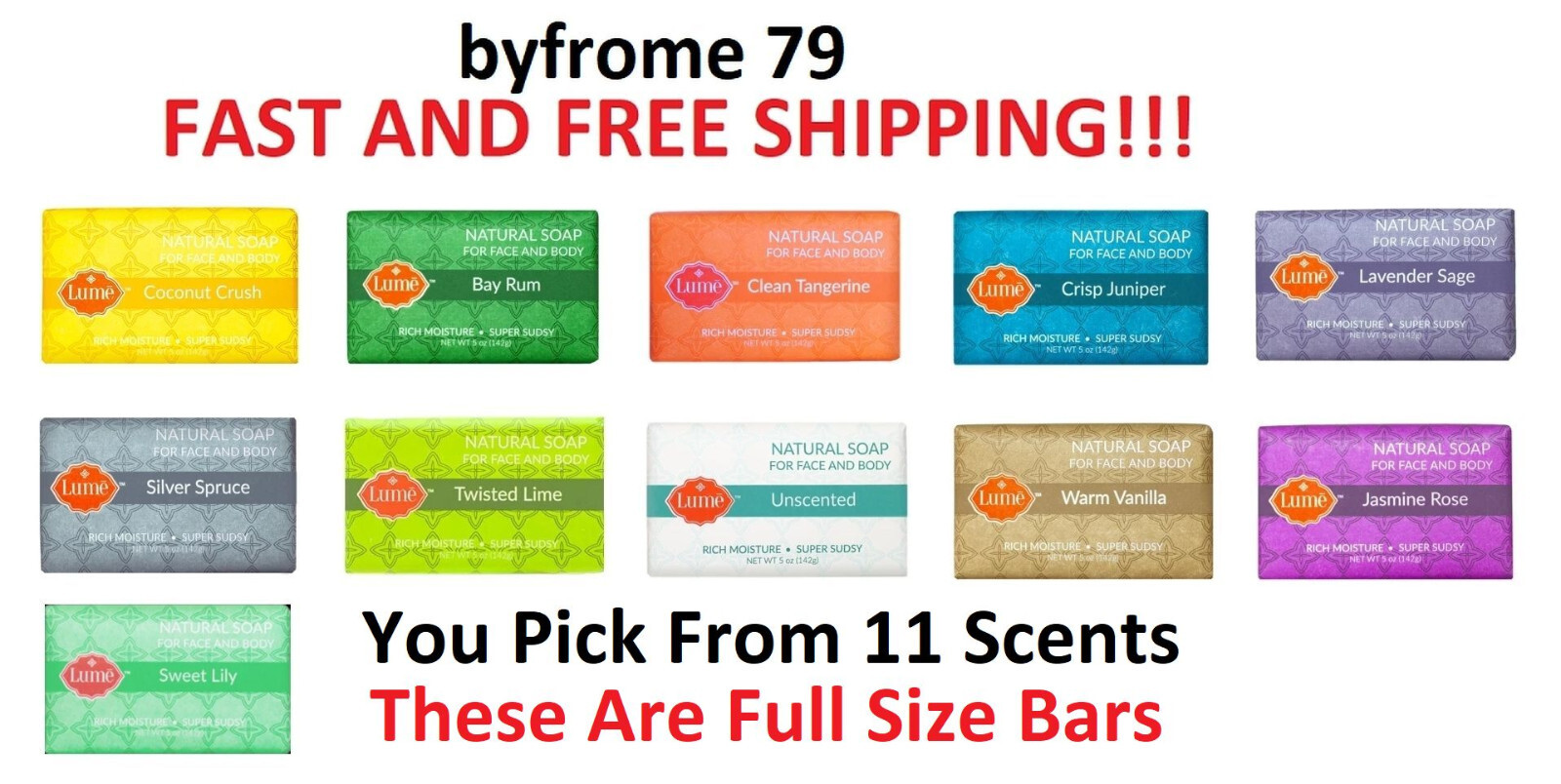 LUME SOAP YOU PICK FROM 11 SCENTS FACE & BODY FULL SIZE 5 OZ BARS