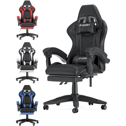Gamer Sessel 90-155° neigbar Lendenwirbelstütze Fußstütze einziehbar Leder - Bild 11 von 24