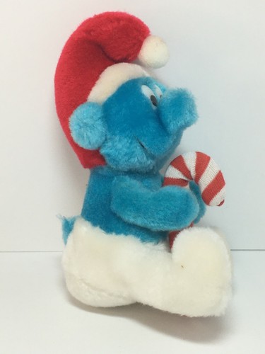 Smurf Plush with Candy Cane 1982 Peyo Wallace & Berrie Co. Vintage - Picture 2 of 6