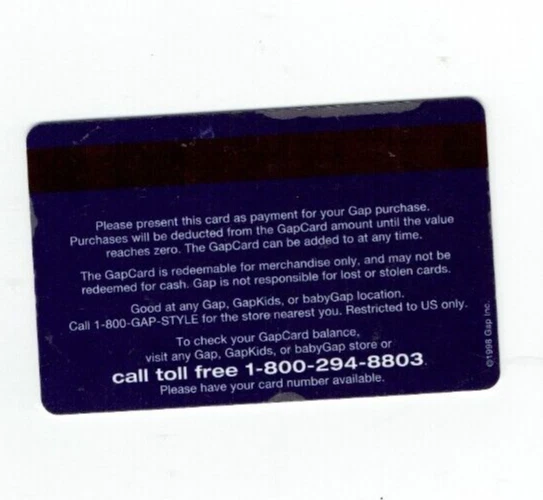 Vintage Gift Card - 1998- Gap - GAPCARD - Collectible - No Value -I Combine Ship - Image 2 of 2