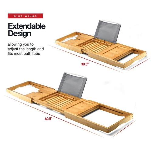 Luxury Foldable Bathtub Tray Caddy Waterproof Wooden Bath Organizer For Wine Boo - Picture 2 of 9