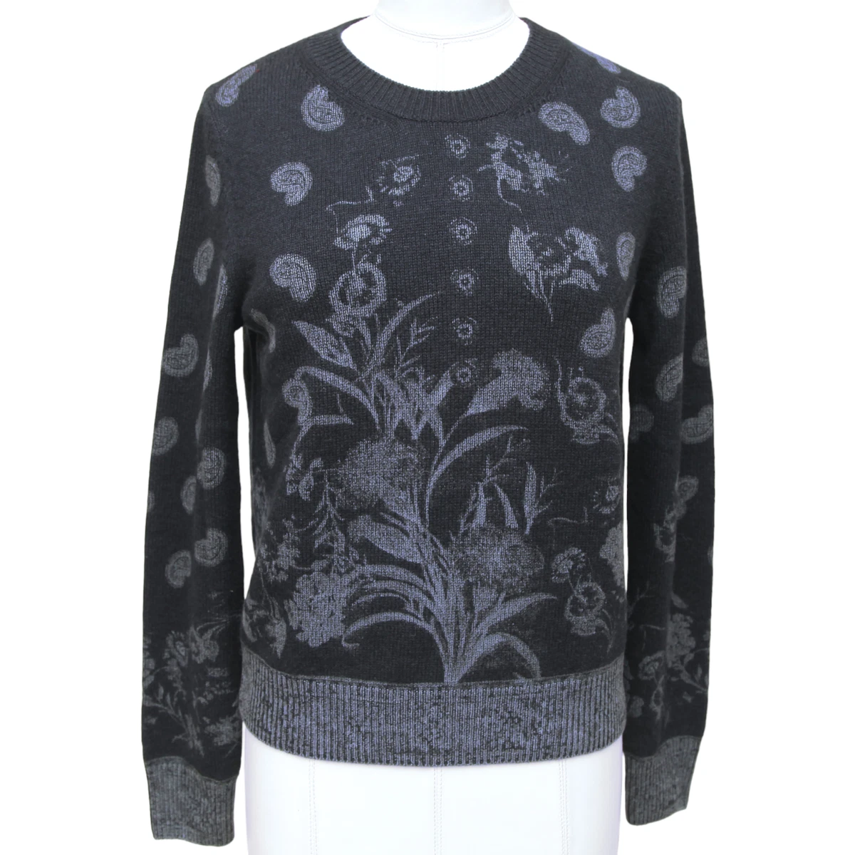 CHRISTIAN DIOR Sweater Top Blue Long Sleeve Crew Neck Print
