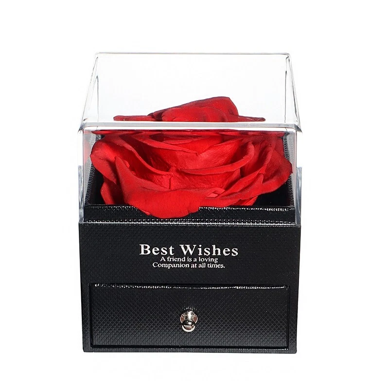 Rosa preservada ROJA en caja de regalo con collar de plata de ley - Regalo del día de la madre Foto 4 de 4