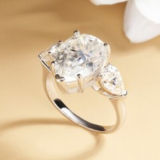 6ct Pear Cut Moissanite Engagement Ring 925 Sterling Silver 14K Gold Plated