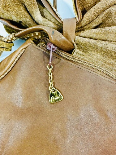 Brio Genuine Deerskin Brown Leather Handbag Shoulder Bag Textured Bow & Tassel - Picture 3 of 10