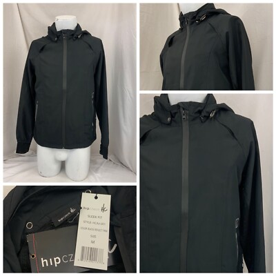 Hip Czech Jacket M Black Full Zip Pockets Windbreaker 100% Poly NWT YGI V1-116