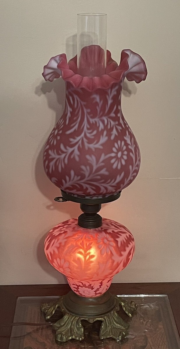 Vintage FENTON 3 Way Cranberry Daisy & Fern Parlor 21” Tall Lamp
