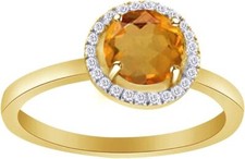 Simulated Birthstone  Cubic Zirconia Halo Ring 14K Yellow Gold Plated Silver