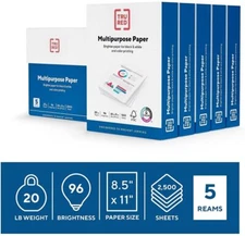 TRU RED 8.5" x 11" Multipurpose Paper 96 Brightness 500 Sheets/Ream ,5 Reams