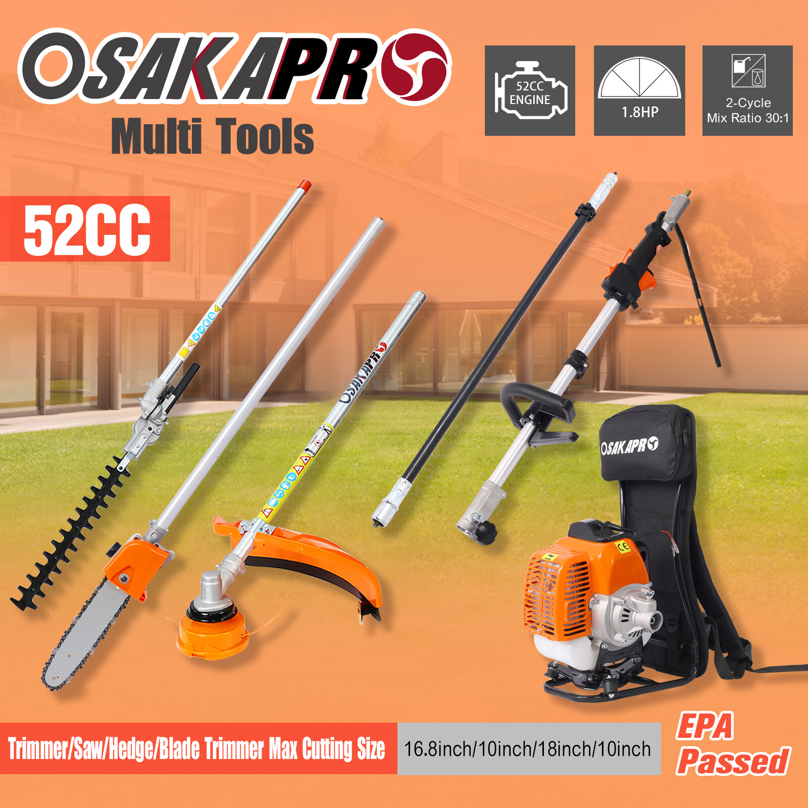 Backpack 4 in 1 Multi-Functional Trimming Tool 52CC 2-Cycle Garden Tool System