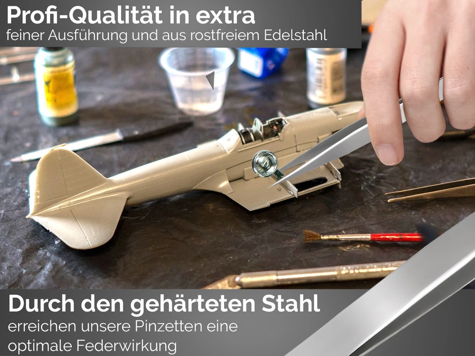 Profi Pinzette Set Spitz Spitzpinzette Splitterpinzette + Etui Gerade Edelstahl - Bild 3 von 4