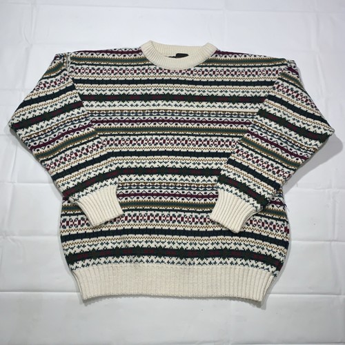 Vintage Structure Sweater Jumper Fair Isle Geometric Houndstooth XL Cotton USA