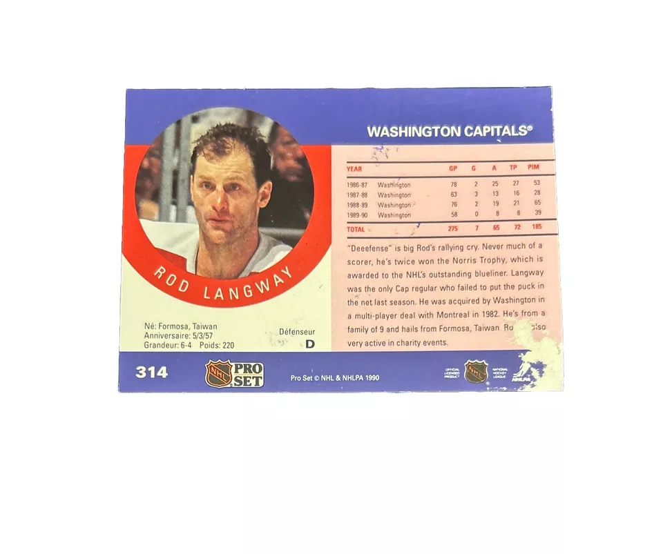 1990 Pro Set Rod Langway on card autographed NHL HOF - Image 2 of 2