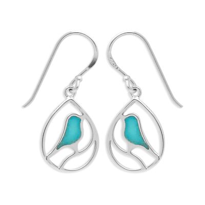 Boma Jewelry Sterling Silver Bird Teardrop Inlay Earrings Turquoise