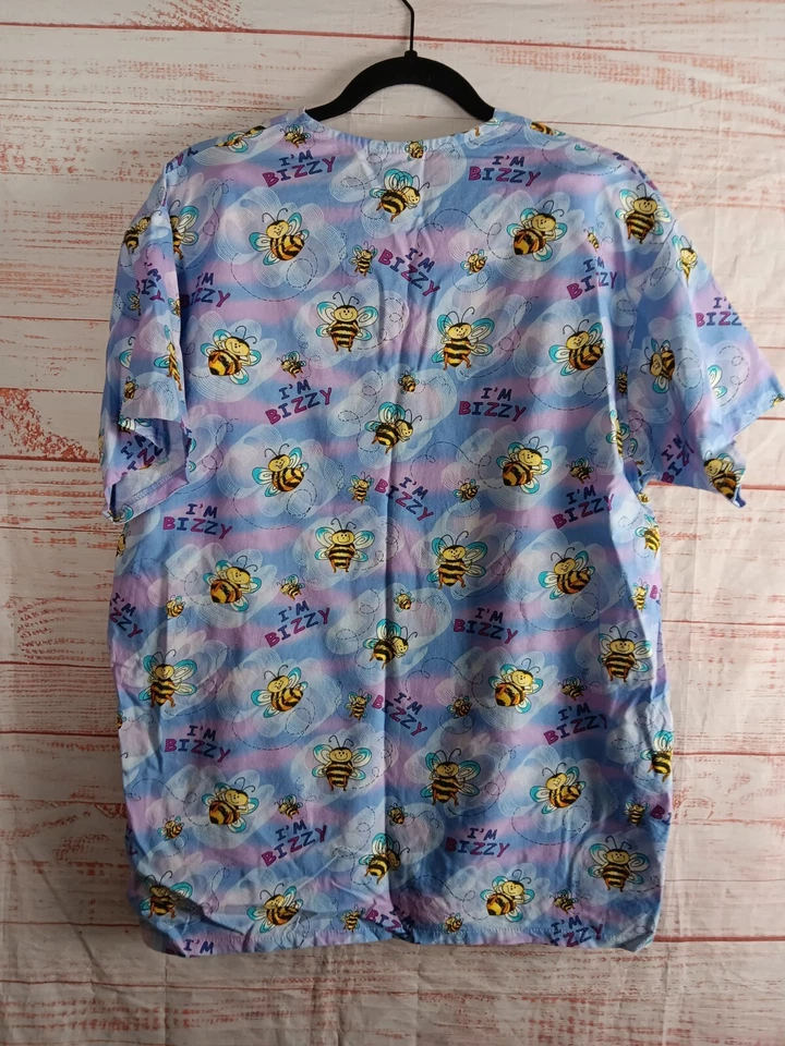 Peaches Uniforms  Scrub Top Women's  Small  "I'm BIZZY" purple  - Изображение 2 из 4