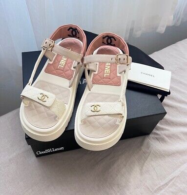 Auth Chanel BNIB 23A White Beige CC Logo Platform Strap Auth Chanel BNIB 23A White Beige CC Logo Platform Strap