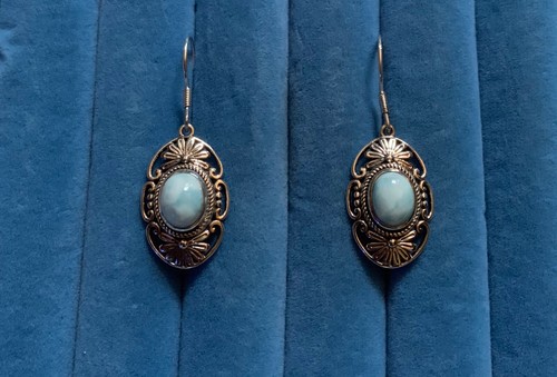 Handwerklich gefertigte Larimar Ohrringe in Sterlingsilber - 4,40 ctw.