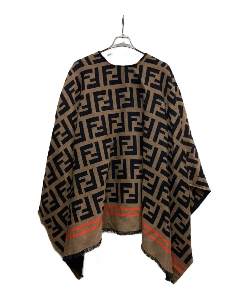 【FENDI】 FFロゴ ウール＆シルクPoncho FENDI FF-logo Print Poncho | Brown | FARFETCH