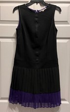 Ann Taylor LOFT Size 4 Womens Purple Black Drop Waist Pleated Skirt Dress