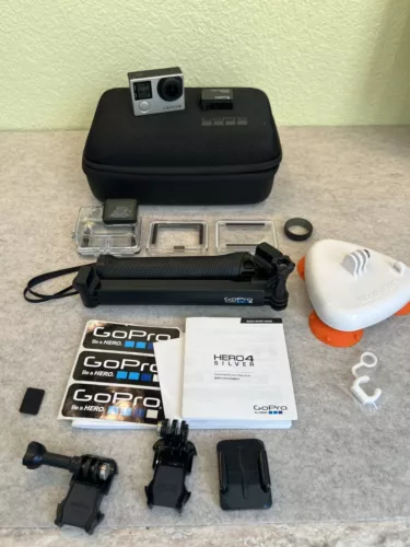 GoPro HERO4 SILVER Bundle, With Two Batteries, Case, And Accessories. Good Cond.