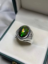 Men's Black Opal Ring | Fire Opal Gemstone Silver Ring | Bold Statement Jewelry