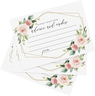 Wedding Advice and Wishes Cards 4x6 50 Pack Blush Pink Floral Gold Geometric