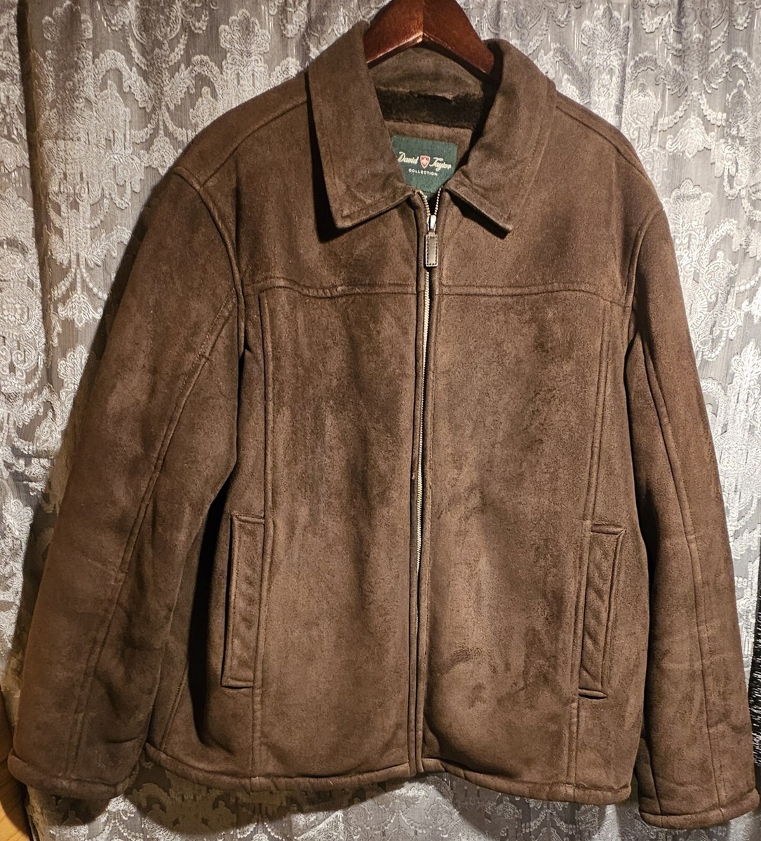 David Taylor Microsuede Jacket Men's LARGE Brown Faux Fur Lined