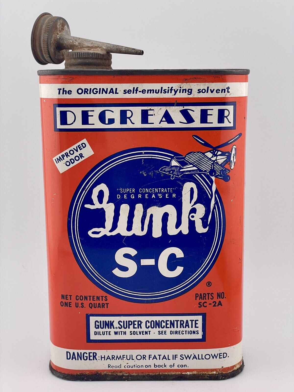 1940s Gunk Degreaser Oil Can Chicago Illinois Airplane Graphic