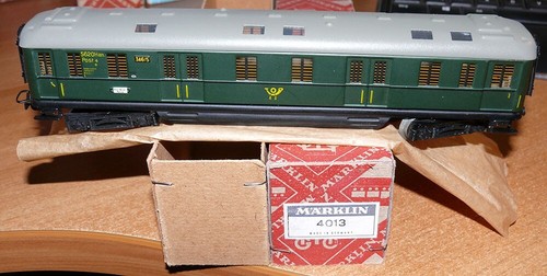 Märklin 4013, Schürzenwagen " Post " ,neu, Dach grau, Ork, nur 1957 | Zustand: Neu
