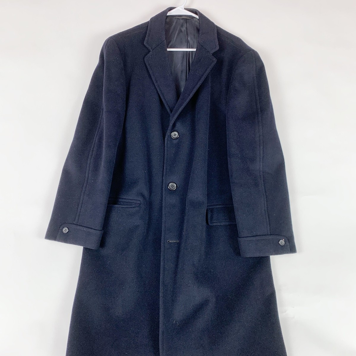 1960s Golden Emblem Navy Blue Wool Two Button Overcoat 47