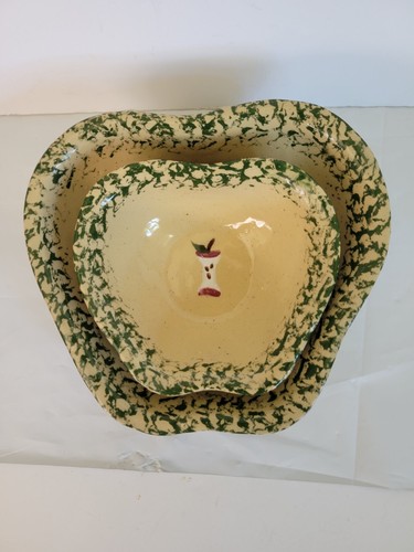 Pair Of Vintage Alpine Pottery Roseville Ohio Green Apple Bowls - Picture 9 of 9