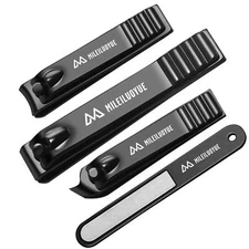 MILEILUOYUE Nail Clippers Set Black Stainless Steel Nail Cutter& Sharp Oblique--